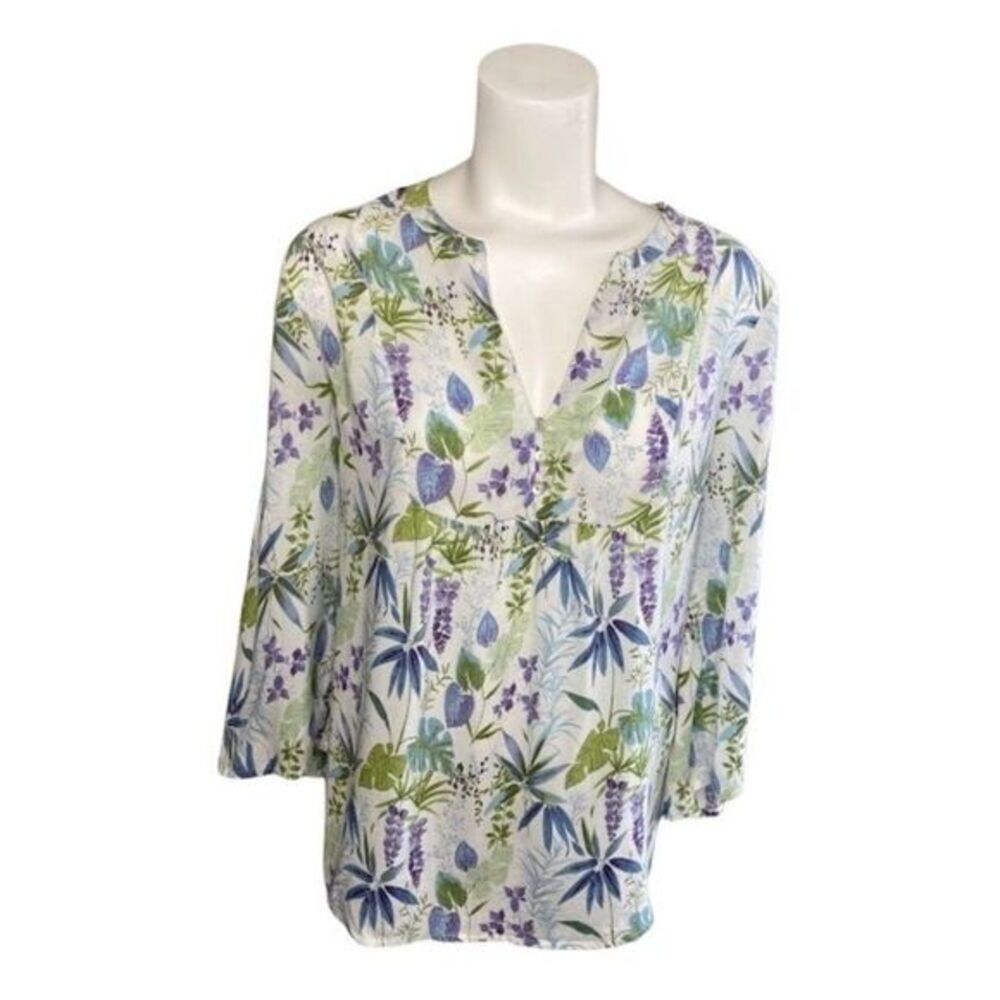 Rachel Roy White Purple Floral Lightweight Blouse Top Medium